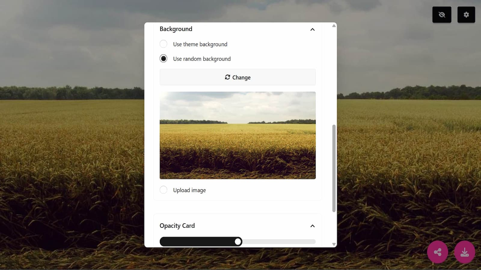 Setting Background and Opacity Card Setting Background and Opacity Card