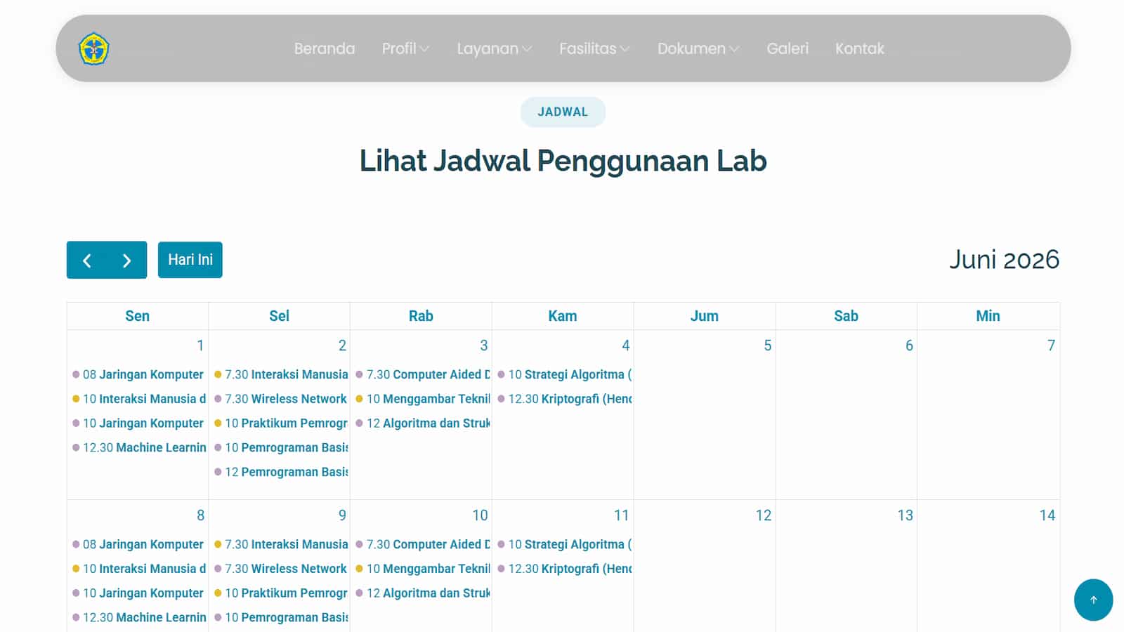 Laboratory usage schedule Laboratory usage schedule